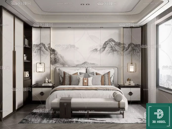 MODERN BEDROOM - SKETCHUP 3D SCENE - VRAY OR ENSCAPE - ID02008