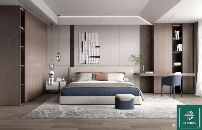 MODERN BEDROOM - SKETCHUP 3D SCENE - VRAY OR ENSCAPE - ID02021