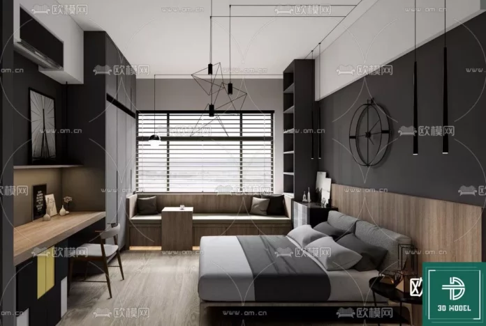 MODERN BEDROOM - SKETCHUP 3D SCENE - VRAY OR ENSCAPE - ID02037