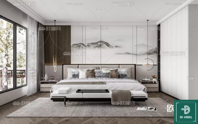 MODERN BEDROOM - SKETCHUP 3D SCENE - VRAY OR ENSCAPE - ID02038