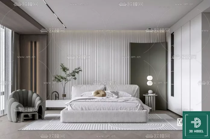 MODERN BEDROOM - SKETCHUP 3D SCENE - VRAY OR ENSCAPE - ID02048