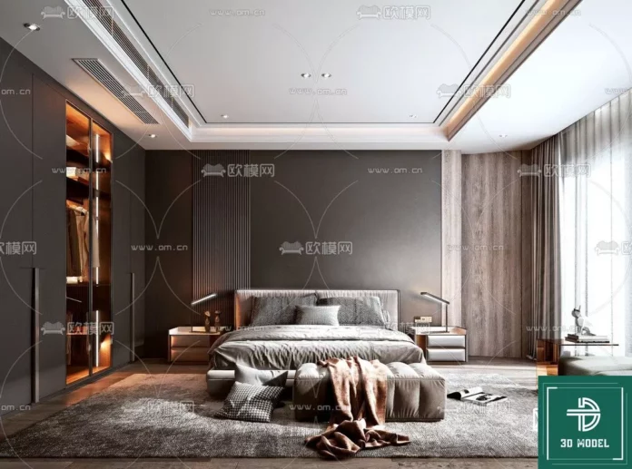 MODERN BEDROOM - SKETCHUP 3D SCENE - VRAY OR ENSCAPE - ID02054