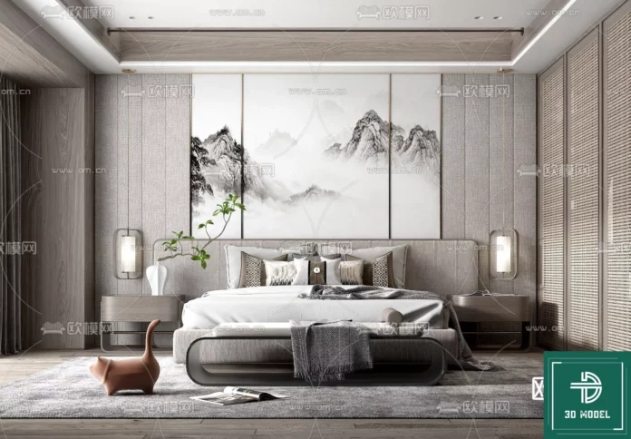 MODERN BEDROOM - SKETCHUP 3D SCENE - VRAY OR ENSCAPE - ID02062