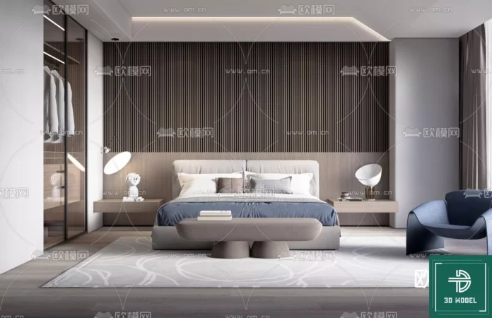 MODERN BEDROOM - SKETCHUP 3D SCENE - VRAY OR ENSCAPE - ID02067