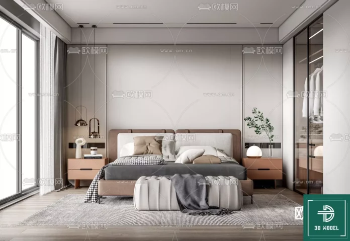 MODERN BEDROOM - SKETCHUP 3D SCENE - VRAY OR ENSCAPE - ID02077