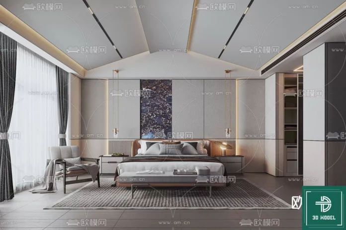 MODERN BEDROOM - SKETCHUP 3D SCENE - VRAY OR ENSCAPE - ID02079