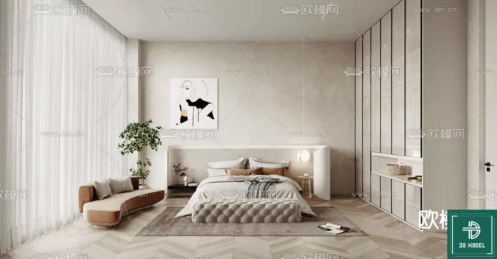 MODERN BEDROOM - SKETCHUP 3D SCENE - VRAY OR ENSCAPE - ID02082