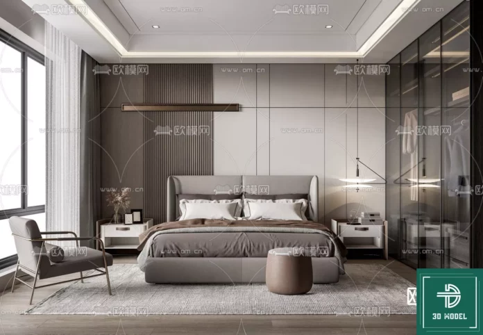 MODERN BEDROOM - SKETCHUP 3D SCENE - VRAY OR ENSCAPE - ID02084