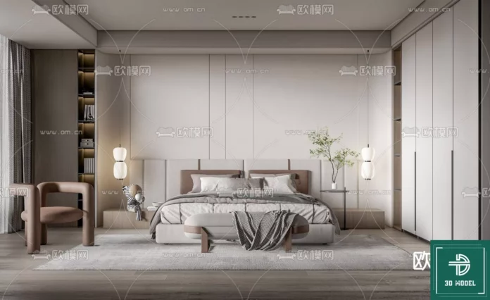 MODERN BEDROOM - SKETCHUP 3D SCENE - VRAY OR ENSCAPE - ID02085