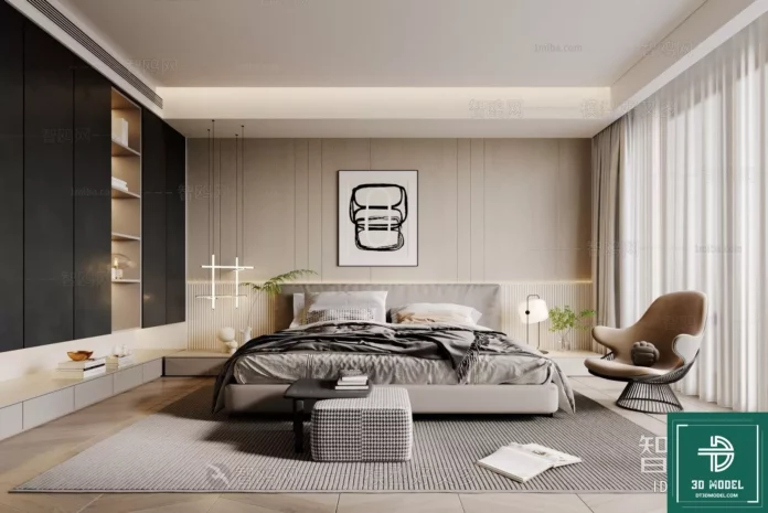 MODERN BEDROOM - SKETCHUP 3D SCENE - VRAY OR ENSCAPE - ID02163