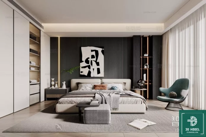 MODERN BEDROOM - SKETCHUP 3D SCENE - VRAY OR ENSCAPE - ID02169