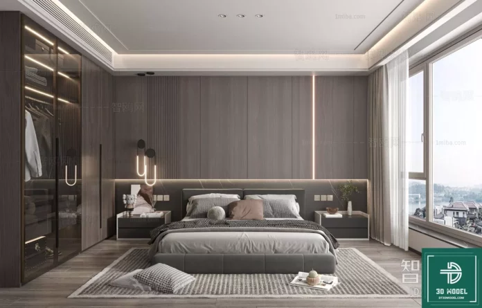 MODERN BEDROOM - SKETCHUP 3D SCENE - VRAY OR ENSCAPE - ID02186