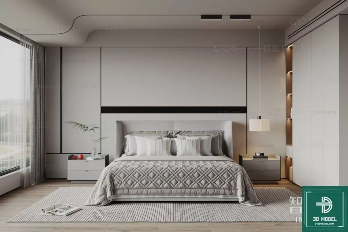 MODERN BEDROOM - SKETCHUP 3D SCENE - VRAY OR ENSCAPE - ID02189