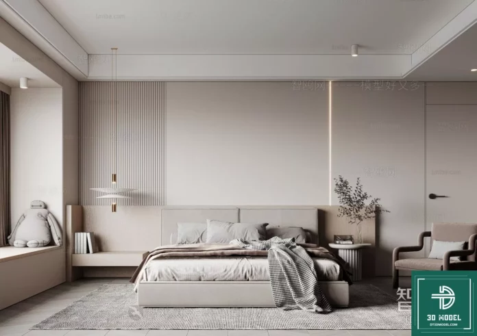 MODERN BEDROOM - SKETCHUP 3D SCENE - VRAY OR ENSCAPE - ID02221