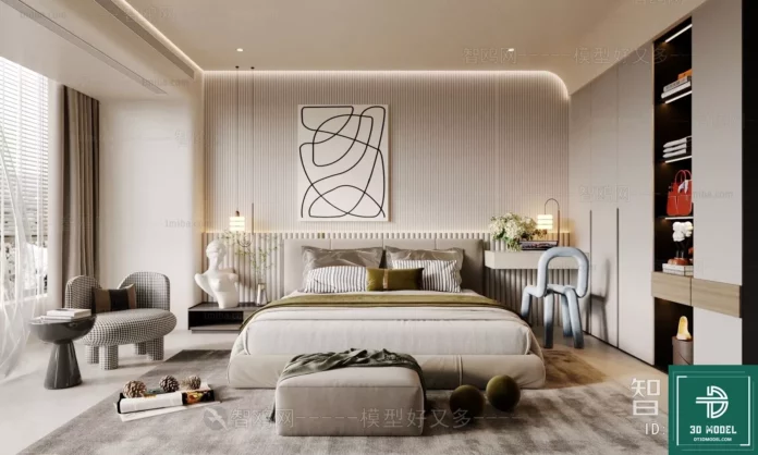 MODERN BEDROOM - SKETCHUP 3D SCENE - VRAY OR ENSCAPE - ID02227