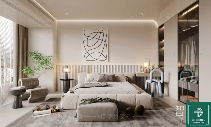 MODERN BEDROOM - SKETCHUP 3D SCENE - VRAY OR ENSCAPE - ID02233