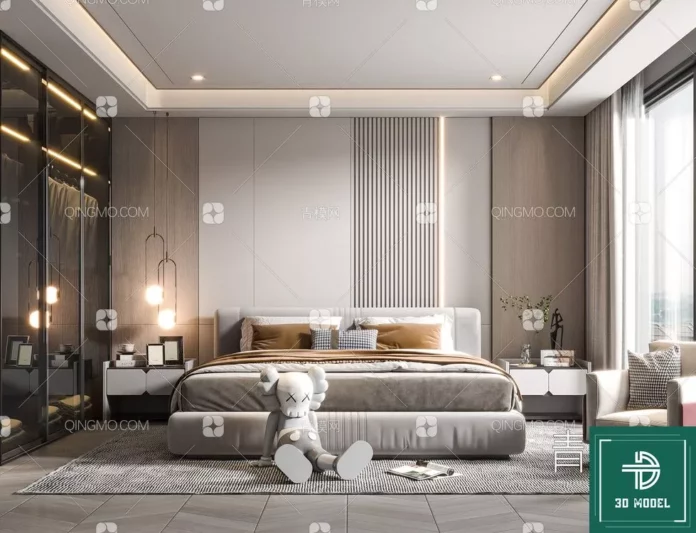 MODERN BEDROOM - SKETCHUP 3D SCENE - VRAY OR ENSCAPE - ID02243