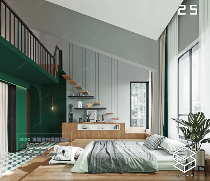 MODERN BEDROOM - SKETCHUP 3D SCENE - VRAY OR ENSCAPE - ID02283