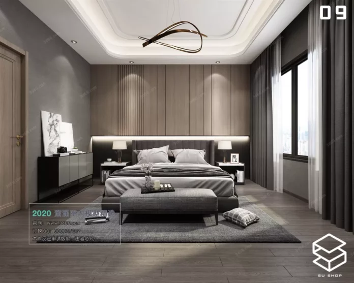 MODERN BEDROOM - SKETCHUP 3D SCENE - VRAY OR ENSCAPE - ID02295