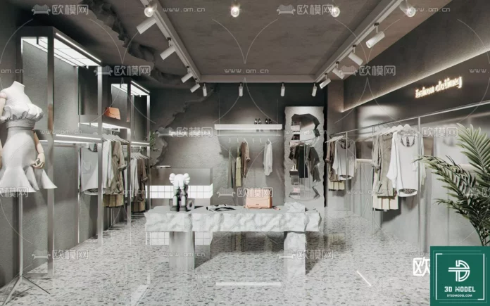 MODERN CLOTH SHOP - SKETCHUP 3D SCENE - VRAY OR ENSCAPE - ID04665