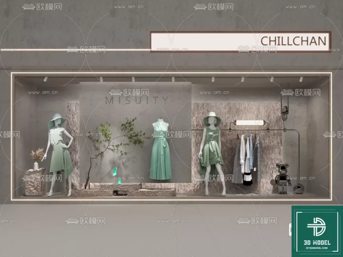 MODERN CLOTH SHOP - SKETCHUP 3D SCENE - VRAY OR ENSCAPE - ID04668