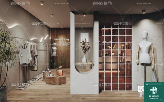 MODERN CLOTH SHOP - SKETCHUP 3D SCENE - VRAY OR ENSCAPE - ID04671