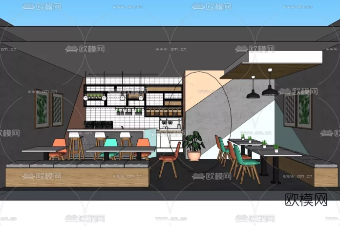 MODERN COFFEE SHOP - SKETCHUP 3D SCENE - VRAY OR ENSCAPE - ID04952