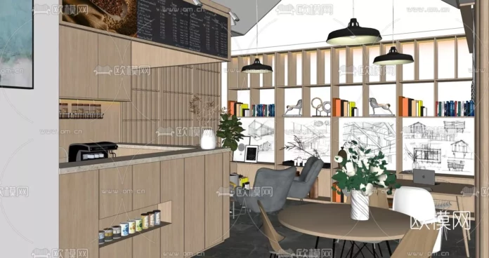 MODERN COFFEE SHOP - SKETCHUP 3D SCENE - VRAY OR ENSCAPE - ID04961