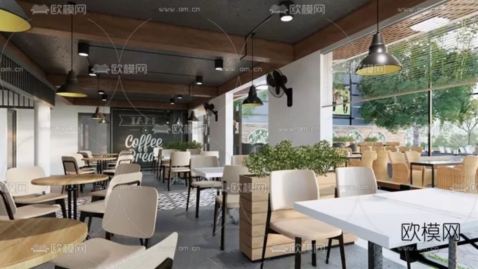 MODERN COFFEE SHOP - SKETCHUP 3D SCENE - VRAY OR ENSCAPE - ID04962