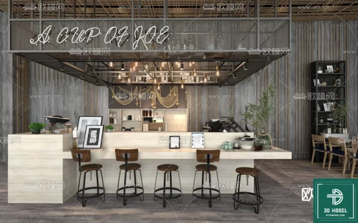 MODERN COFFEE SHOP - SKETCHUP 3D SCENE - VRAY OR ENSCAPE - ID05093