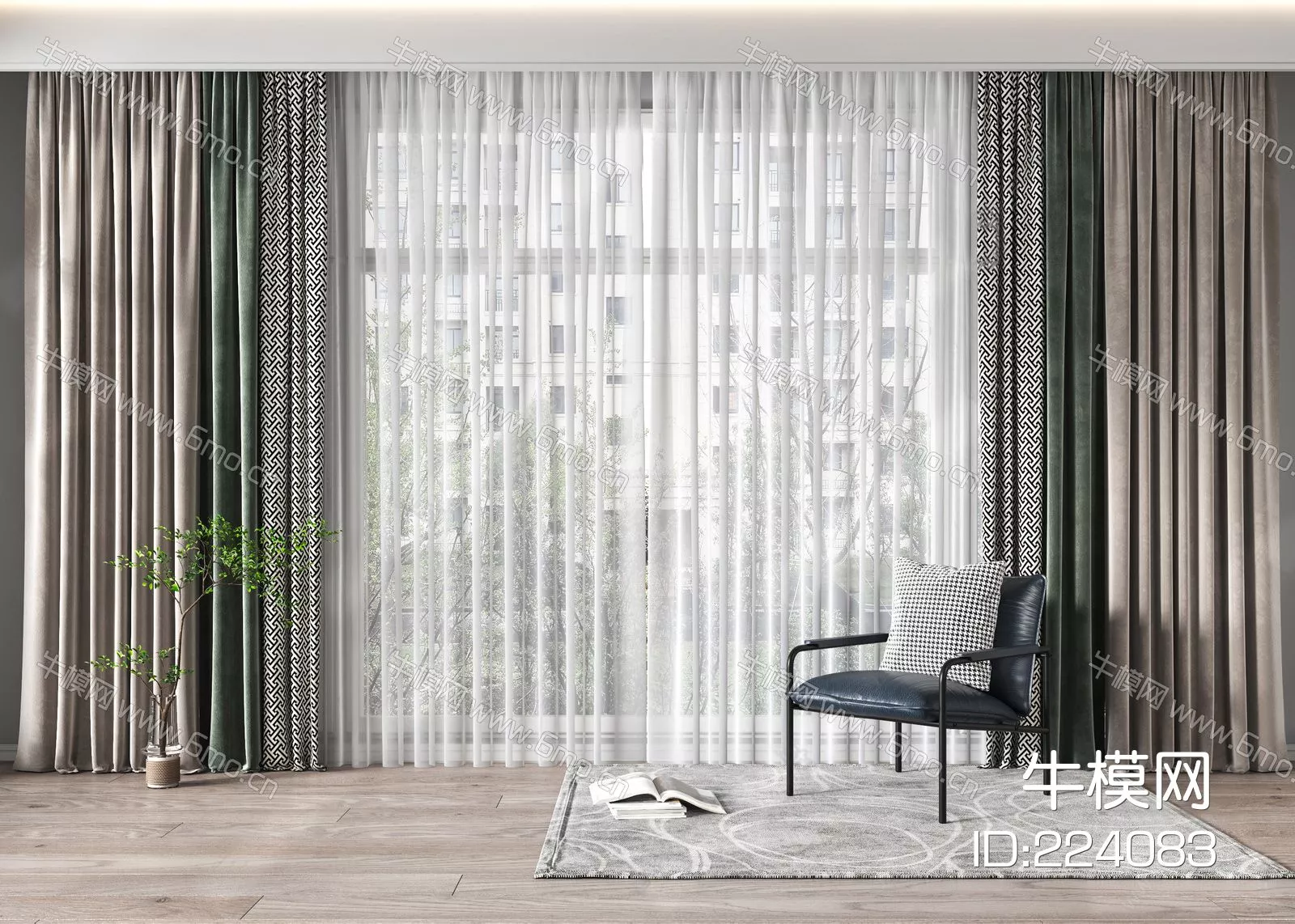 MODERN CURTAIN - SKETCHUP 3D MODEL - ENSCAPE - 224083