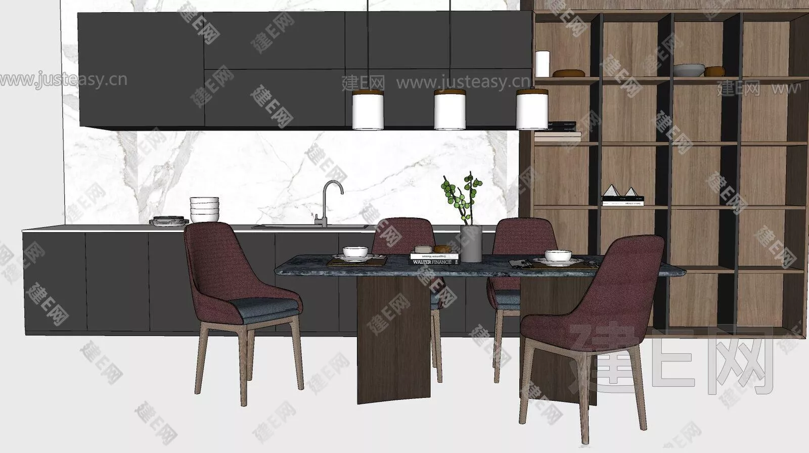 MODERN DINING TABLE SET - SKETCHUP 3D MODEL - ENSCAPE - 106709066