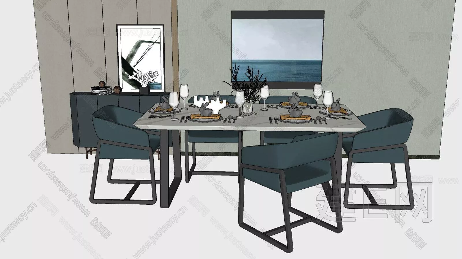 MODERN DINING TABLE SET - SKETCHUP 3D MODEL - ENSCAPE - 106709165