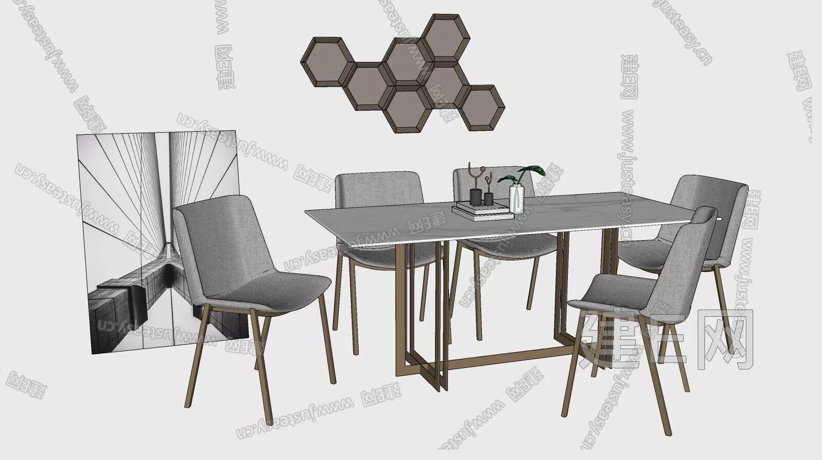 MODERN DINING TABLE SET - SKETCHUP 3D MODEL - ENSCAPE - 106709243