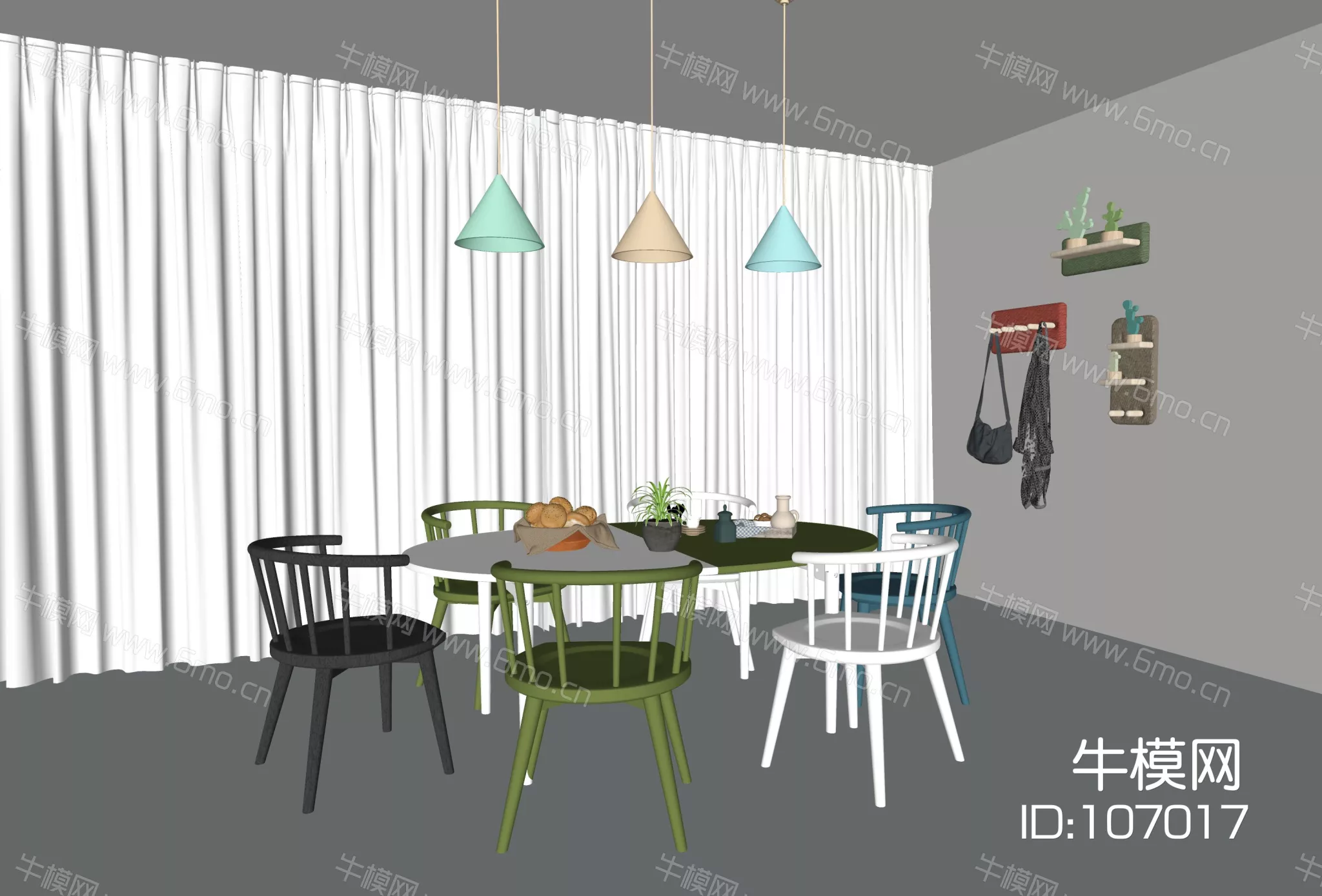 MODERN DINING TABLE SET - SKETCHUP 3D MODEL - ENSCAPE - 107017