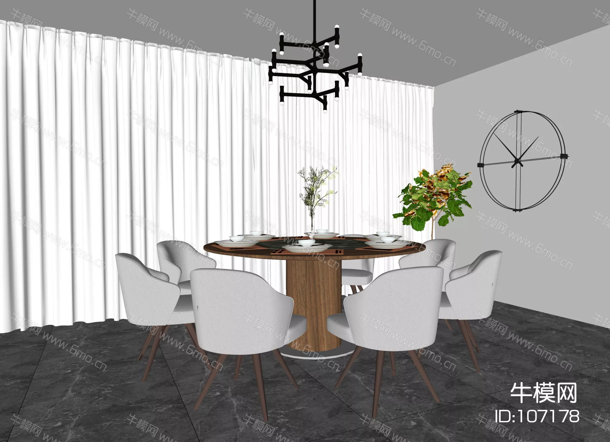 MODERN DINING TABLE SET - SKETCHUP 3D MODEL - ENSCAPE - 107178