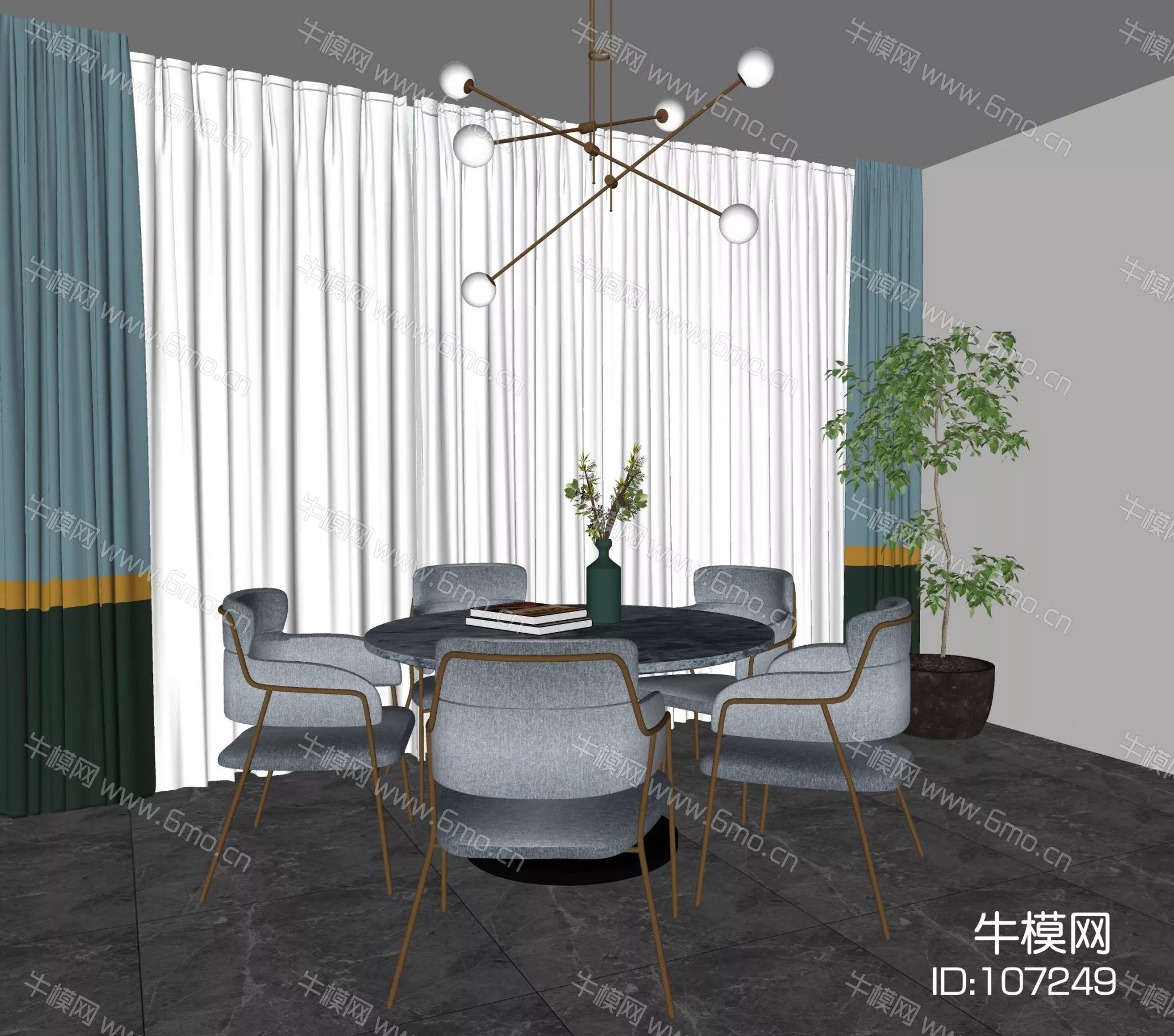 MODERN DINING TABLE SET - SKETCHUP 3D MODEL - ENSCAPE - 107249