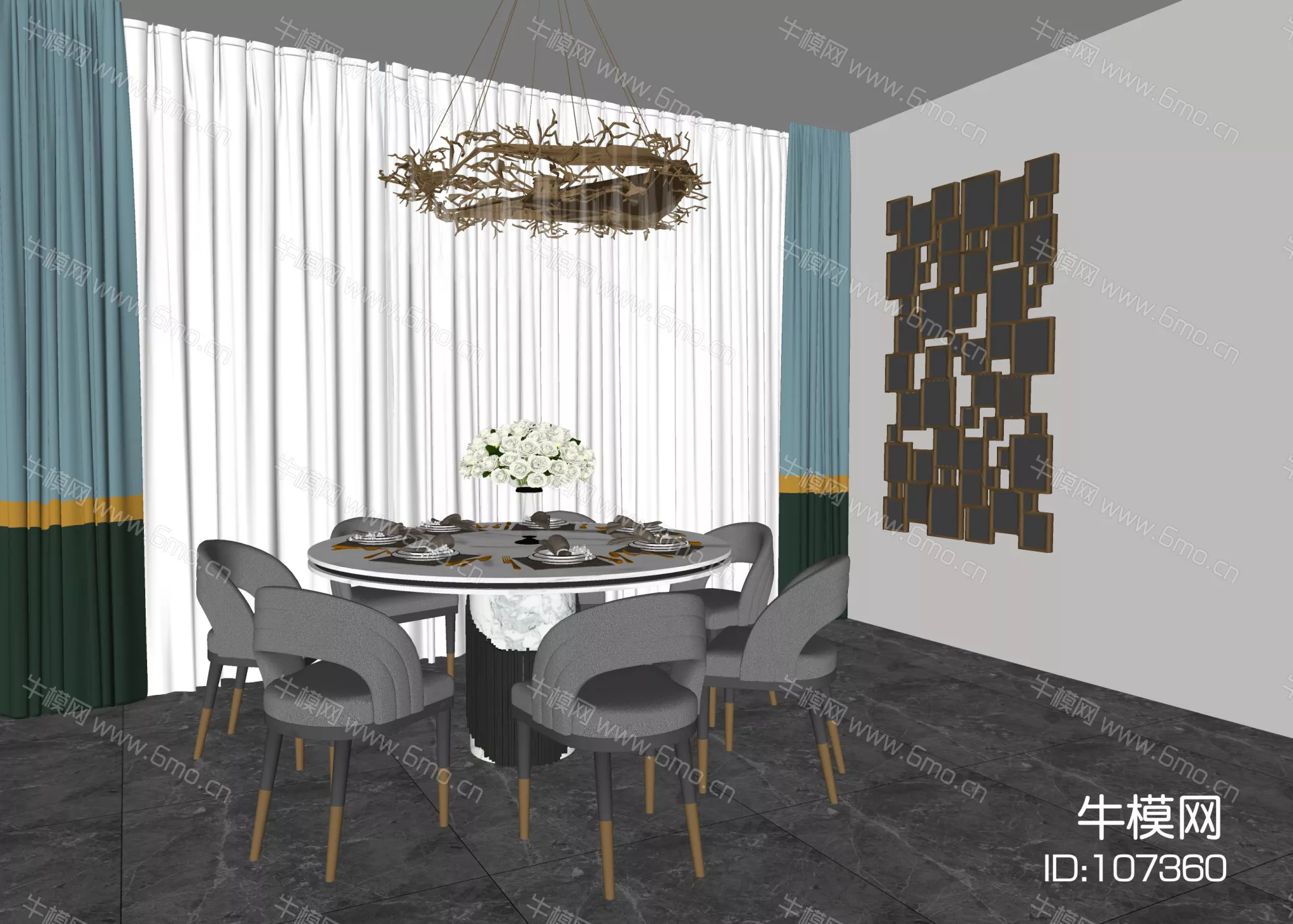 MODERN DINING TABLE SET - SKETCHUP 3D MODEL - ENSCAPE - 107360