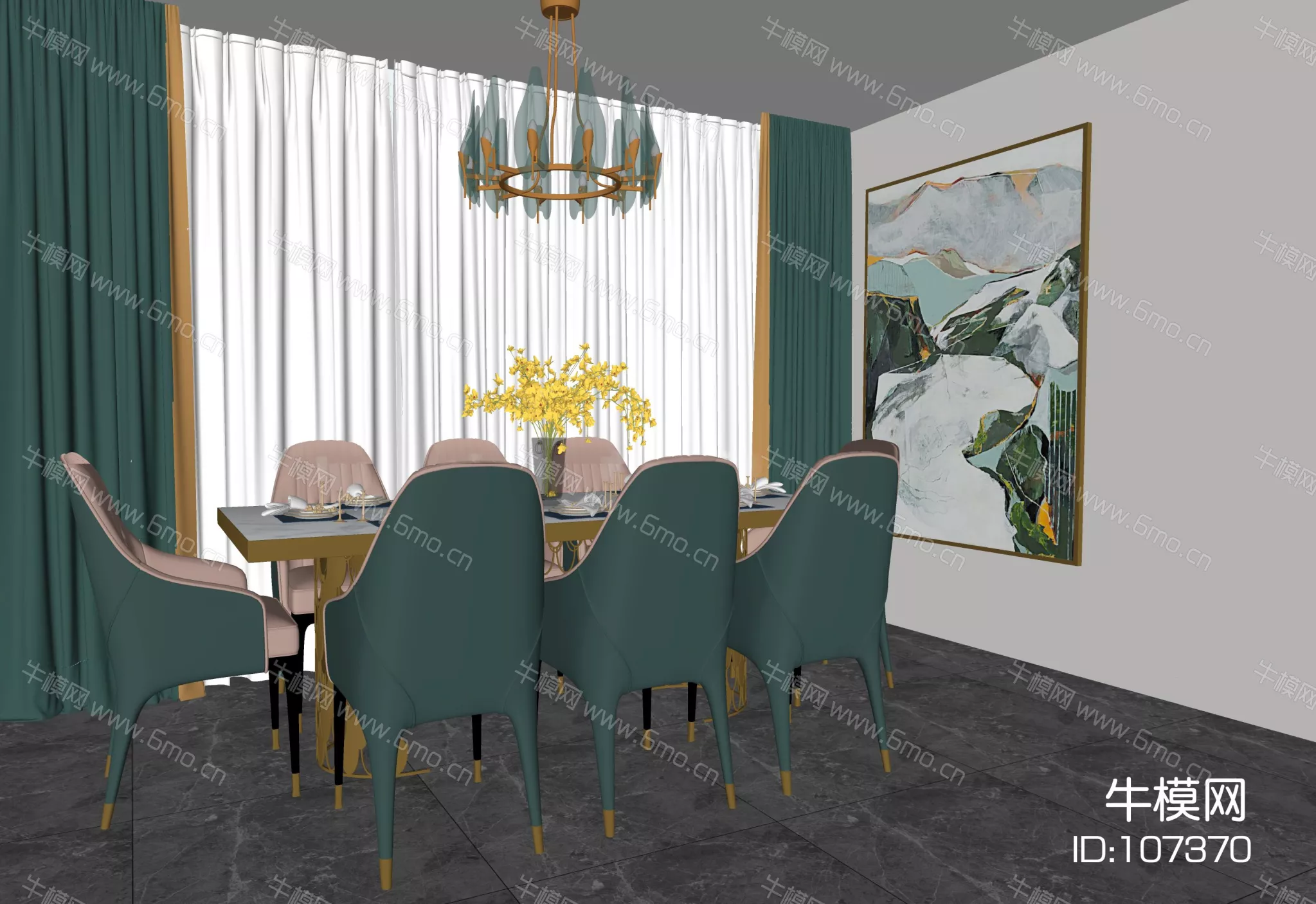 MODERN DINING TABLE SET - SKETCHUP 3D MODEL - ENSCAPE - 107370