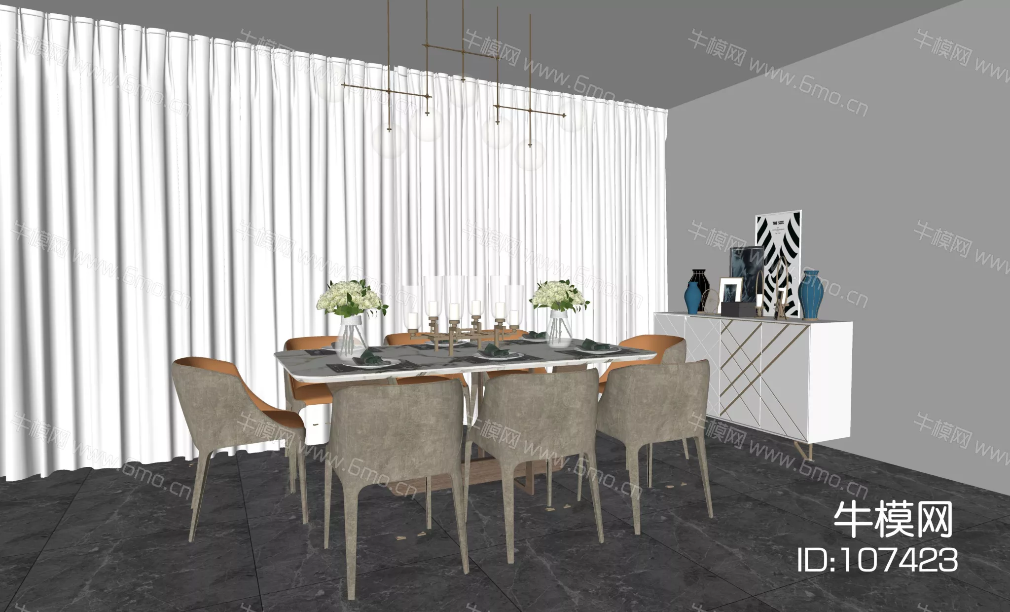 MODERN DINING TABLE SET - SKETCHUP 3D MODEL - ENSCAPE - 107423