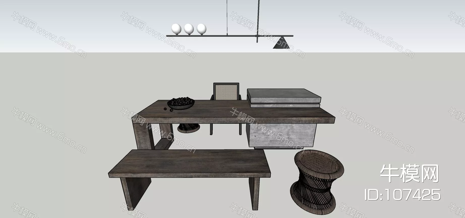 MODERN DINING TABLE SET - SKETCHUP 3D MODEL - ENSCAPE - 107425