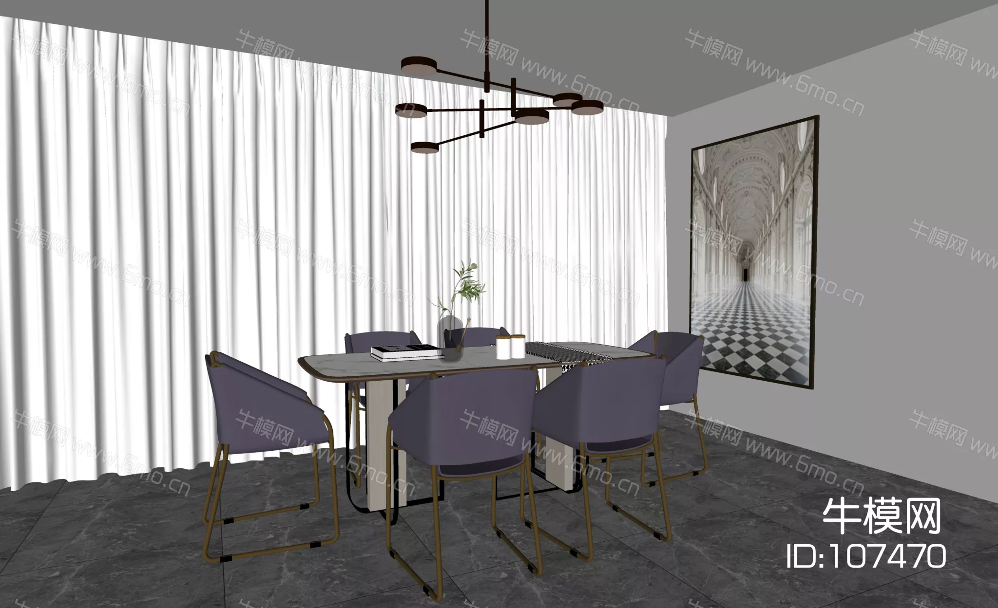 MODERN DINING TABLE SET - SKETCHUP 3D MODEL - ENSCAPE - 107470