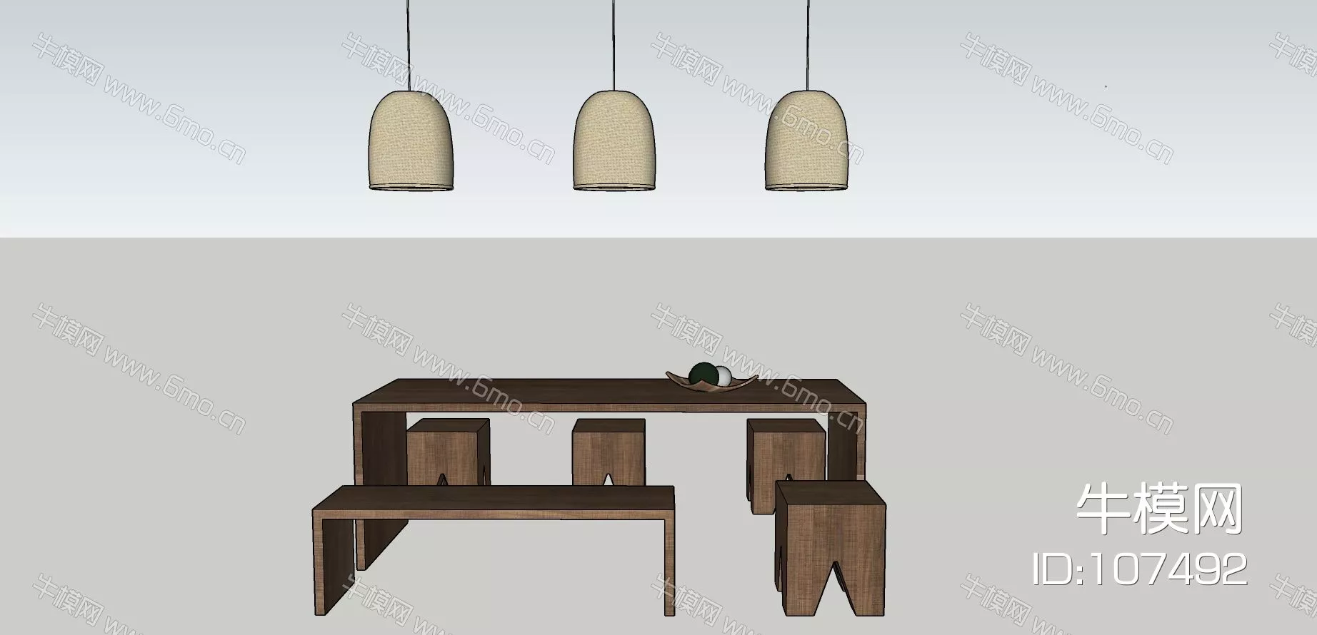 MODERN DINING TABLE SET - SKETCHUP 3D MODEL - ENSCAPE - 107492