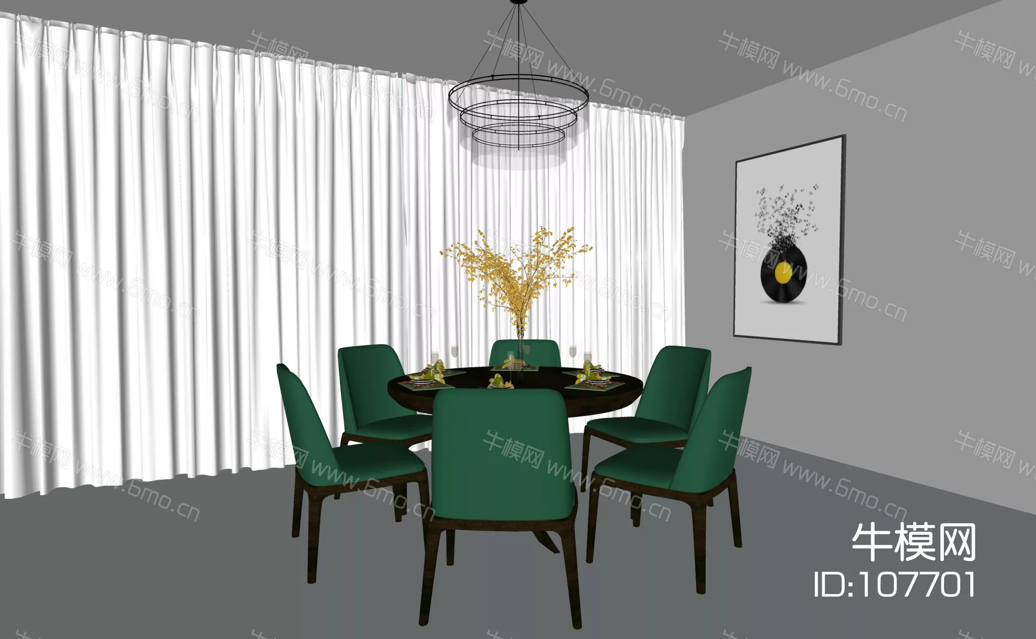 MODERN DINING TABLE SET - SKETCHUP 3D MODEL - ENSCAPE - 107701