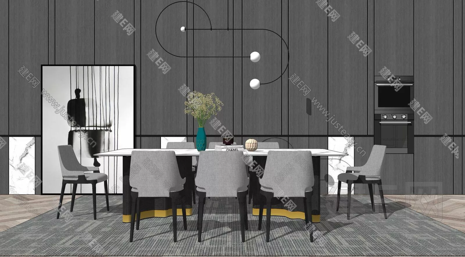 MODERN DINING TABLE SET - SKETCHUP 3D MODEL - ENSCAPE - 111165828