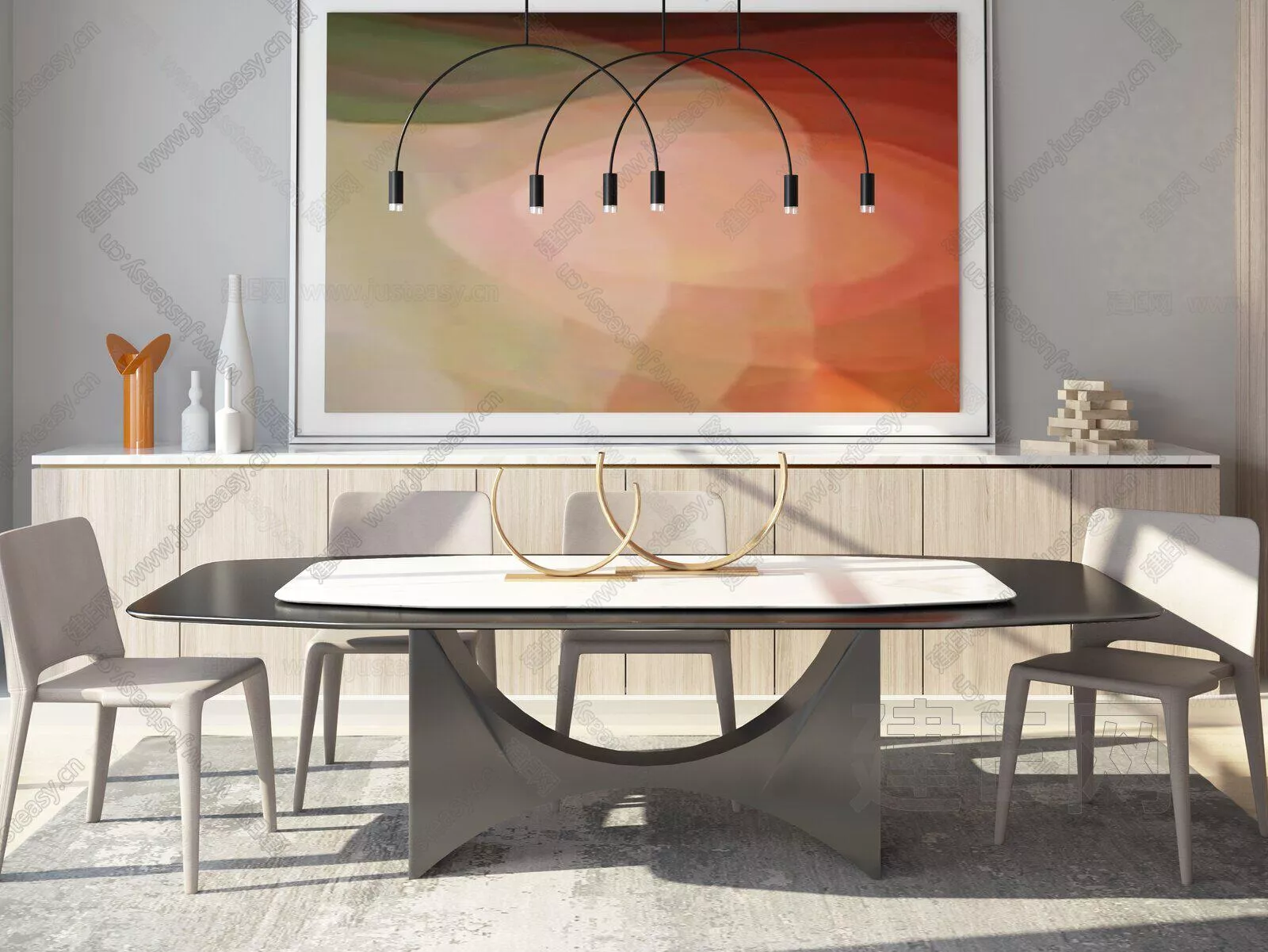 MODERN DINING TABLE SET - SKETCHUP 3D MODEL - ENSCAPE - 111365426