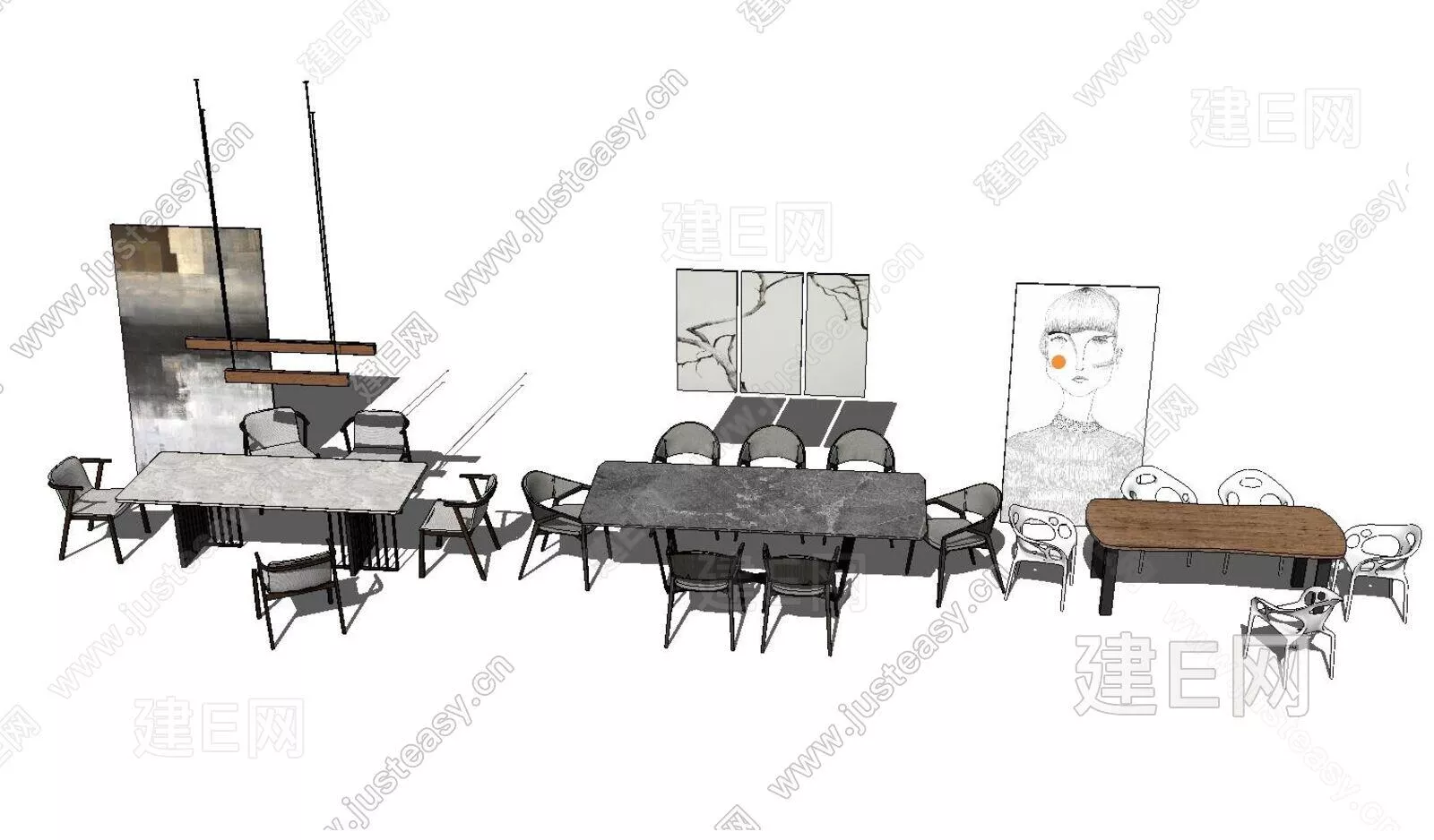 MODERN DINING TABLE SET - SKETCHUP 3D MODEL - ENSCAPE - 112476452