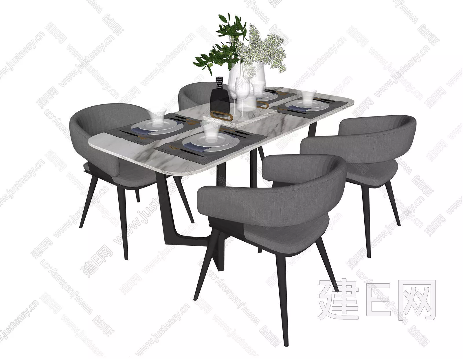 MODERN DINING TABLE SET - SKETCHUP 3D MODEL - ENSCAPE - 112542061