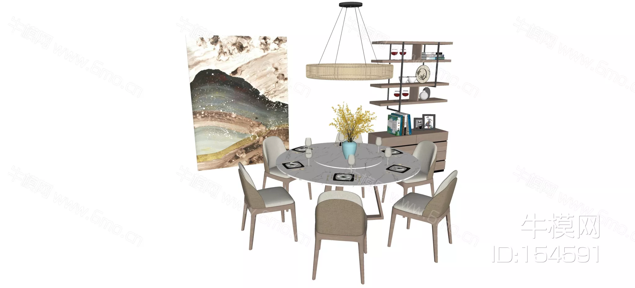 MODERN DINING TABLE SET - SKETCHUP 3D MODEL - ENSCAPE - 154591