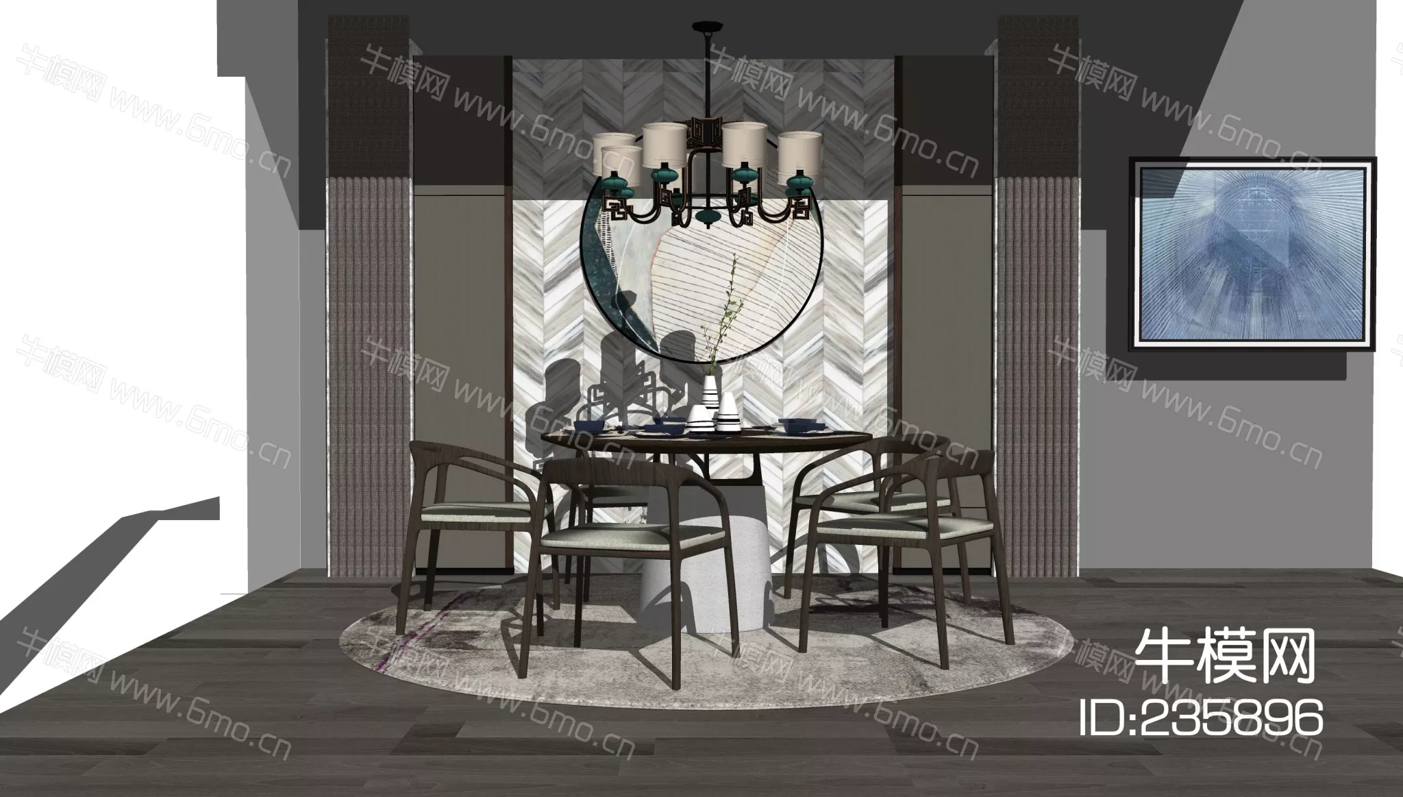 MODERN DINING TABLE SET - SKETCHUP 3D MODEL - ENSCAPE - 235896